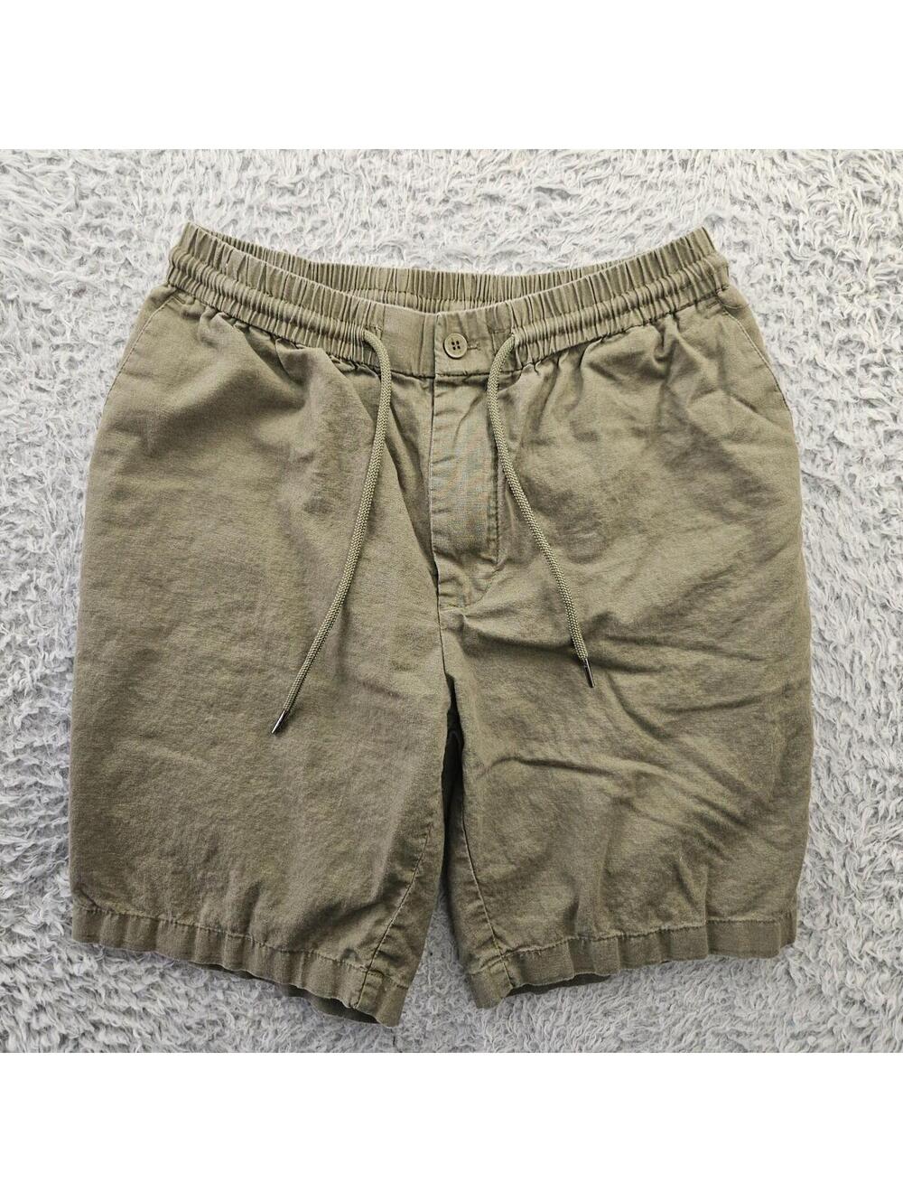 GIVENCHY Shorts 65% Linen Blend Small (Fits 28-32x8) Green Lightweight Drawstrin